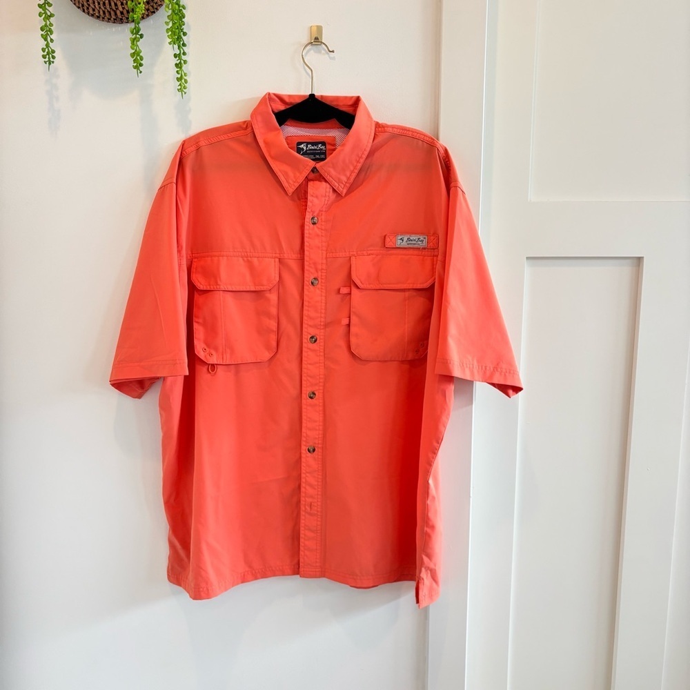 Bimini Bay Men's Fishing Boating Short Sleeve Button Down Orange Shirt Size 2XL